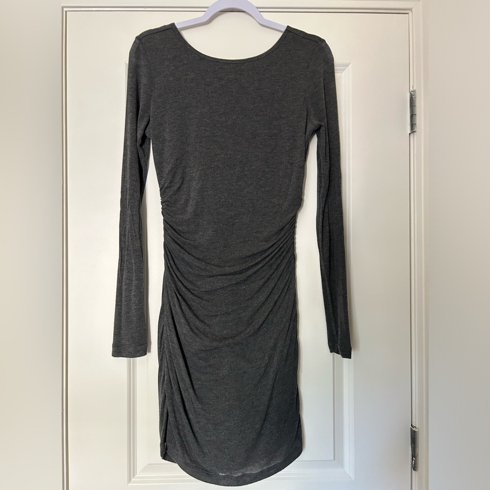 Guess Gray Ruched Long Sleeve Bodycon Dress